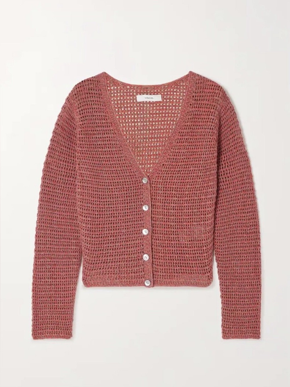 Vince Marled Crochet Open Knit Cardigan 100% Cotton Sweater Button Front Fall
